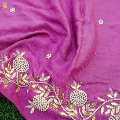 Fuchsia Pink Pure Silk Banarasi Embroidered Kurta Fabric with Dupatta - Khinkhwab