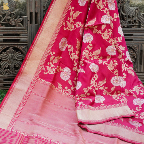 Pink Handwoven Pure Katan Silk Banarasi Kadwa Dupatta - Khinkhwab
