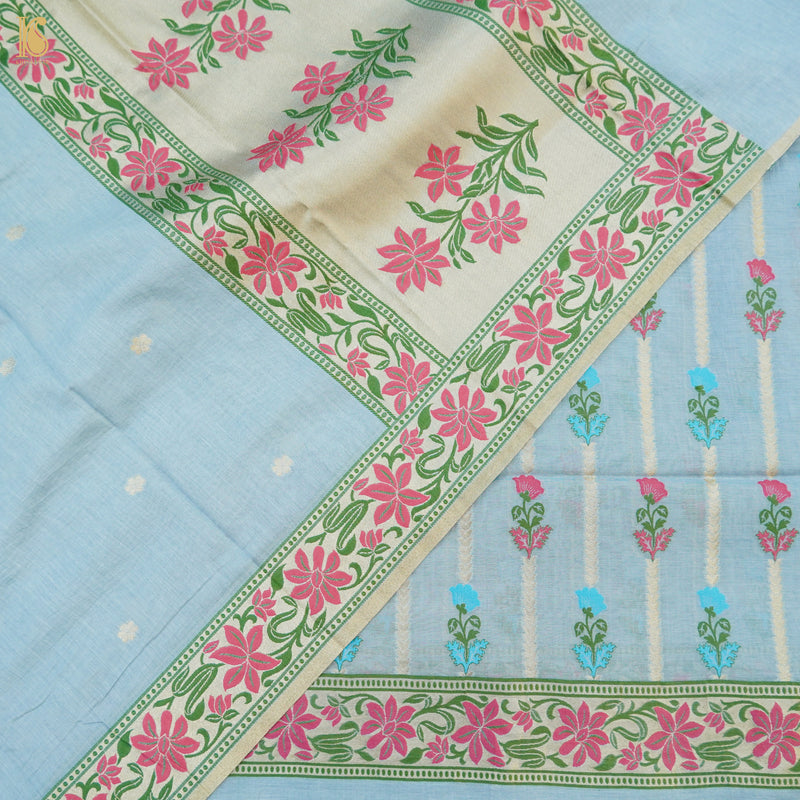 Heather Blue Cotton Silk Meenakari Banarasi Suit Set - Khinkhwab
