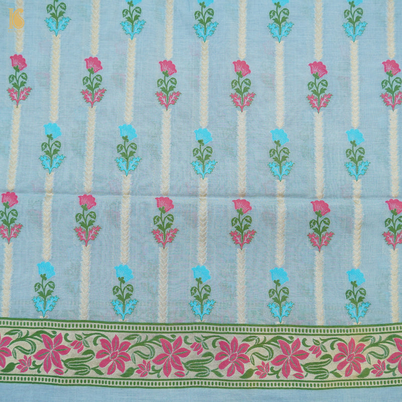 Heather Blue Cotton Silk Meenakari Banarasi Suit Set - Khinkhwab