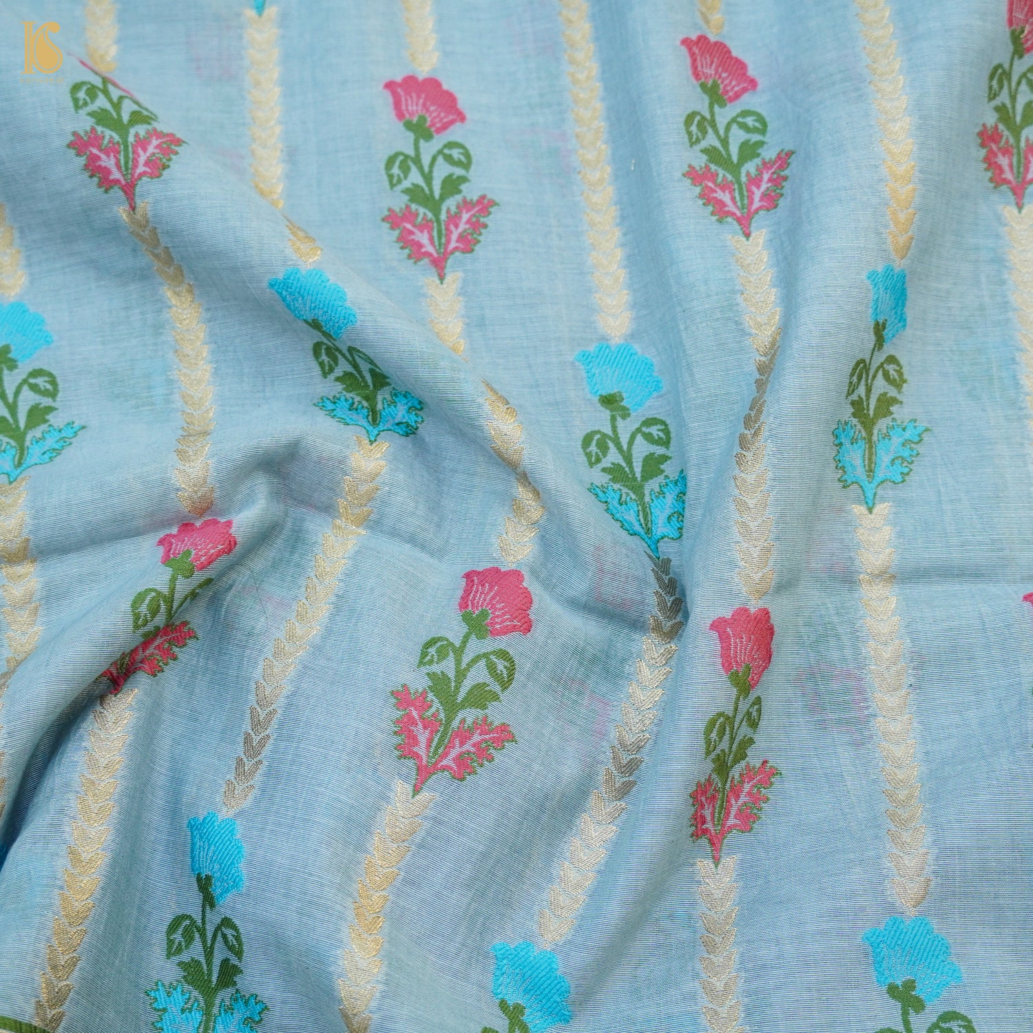 Heather Blue Cotton Silk Meenakari Banarasi Suit Set - Khinkhwab