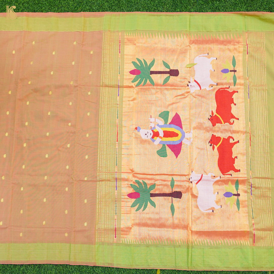 Pure Cotton Handwoven Paithani Cow Saree - Khinkhwab