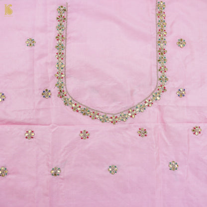 Twilight Pink Handwoven Banarasi Silk Mor Boota Embroidery Border Kadwa Saree - Khinkhwab