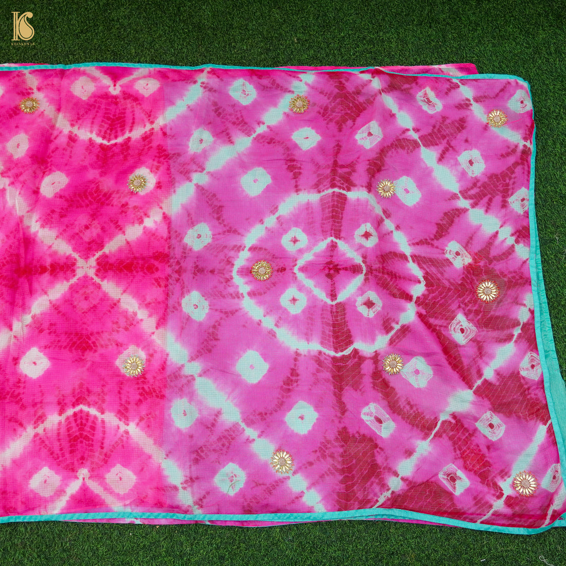 Fuchsia Pink Handloom Kota Silk Leheriya Saree with Gotta Patti - Khinkhwab