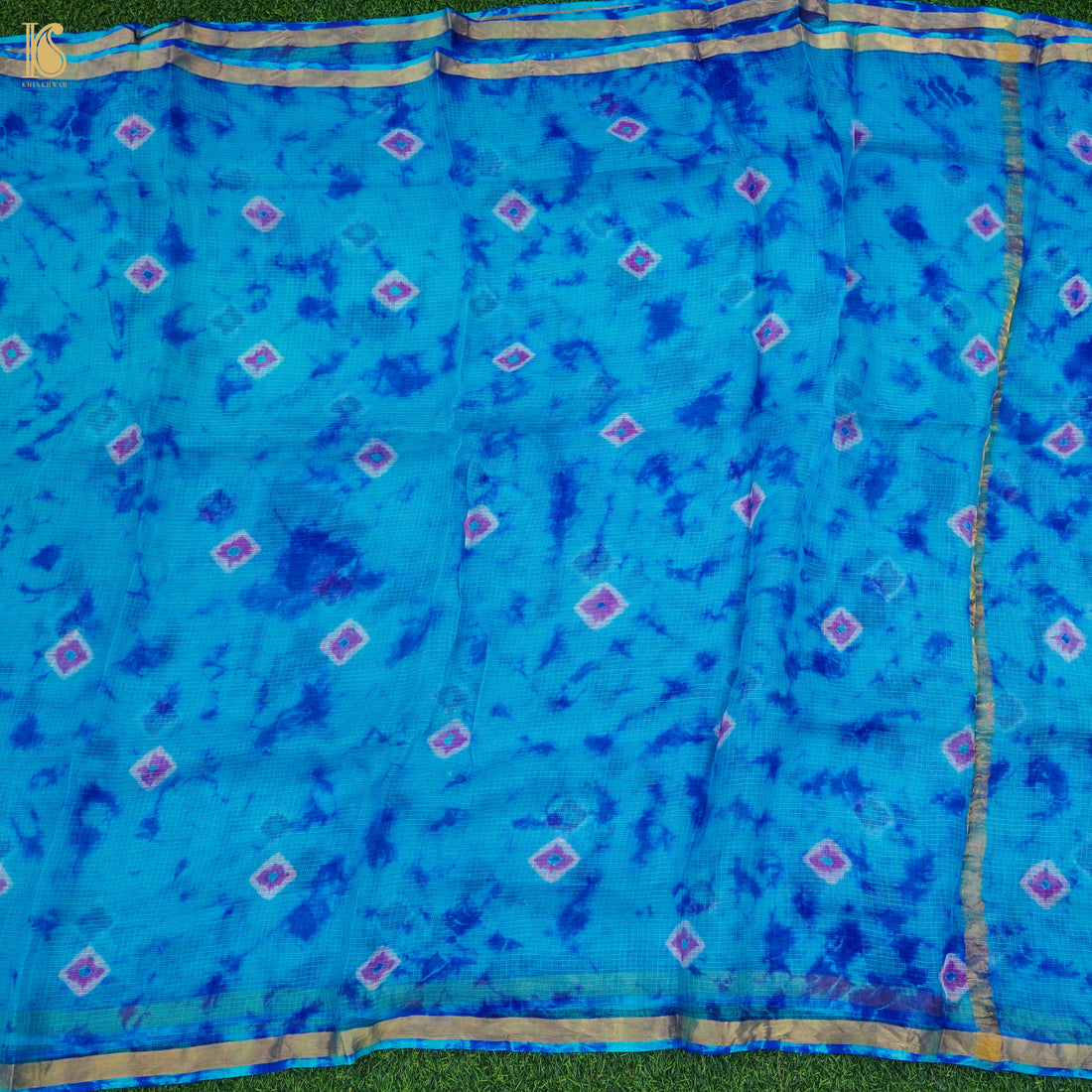 Cerulean Blue Handloom Kota Silk Leheriya Saree - Khinkhwab