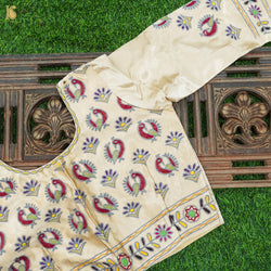 White Pure Mashru Silk Stitched Blouse with Kutchi Embriodery - Khinkhwab