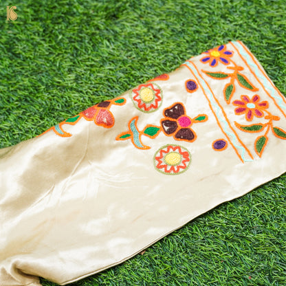 White Pure Mashru Silk Stitched Blouse with Kutchi Embriodery - Khinkhwab