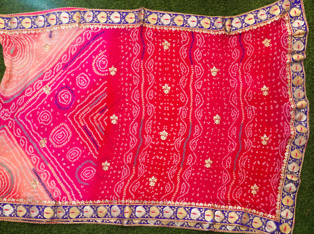 Pink Pure Georgette Bandhani Gotta Patti Saree - Khinkhwab