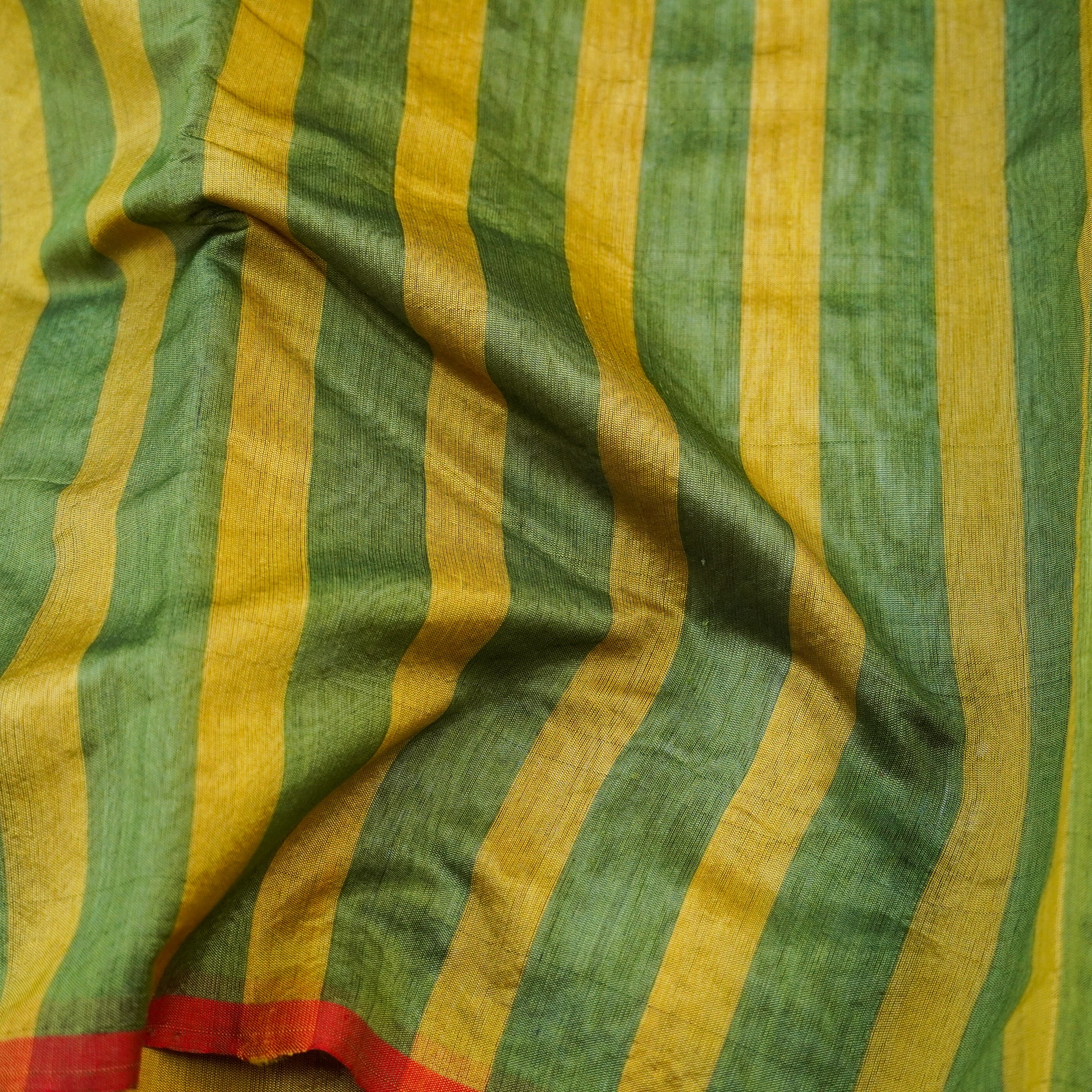 Handwoven Highland Green Pure Chanderi Silk Stripes Saree - Khinkhwab