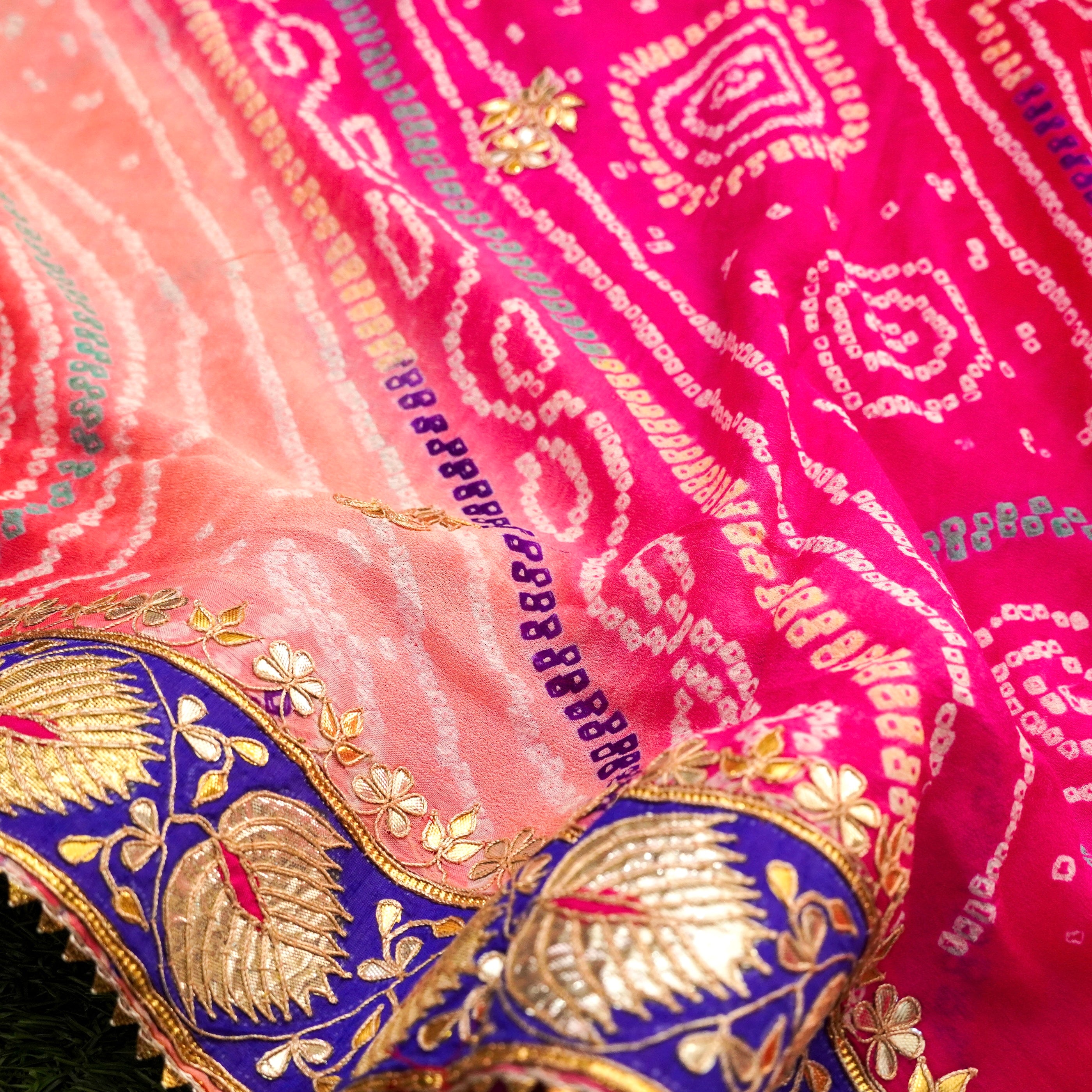 Pink Pure Georgette Bandhani Gotta Patti Saree Khinkhwab