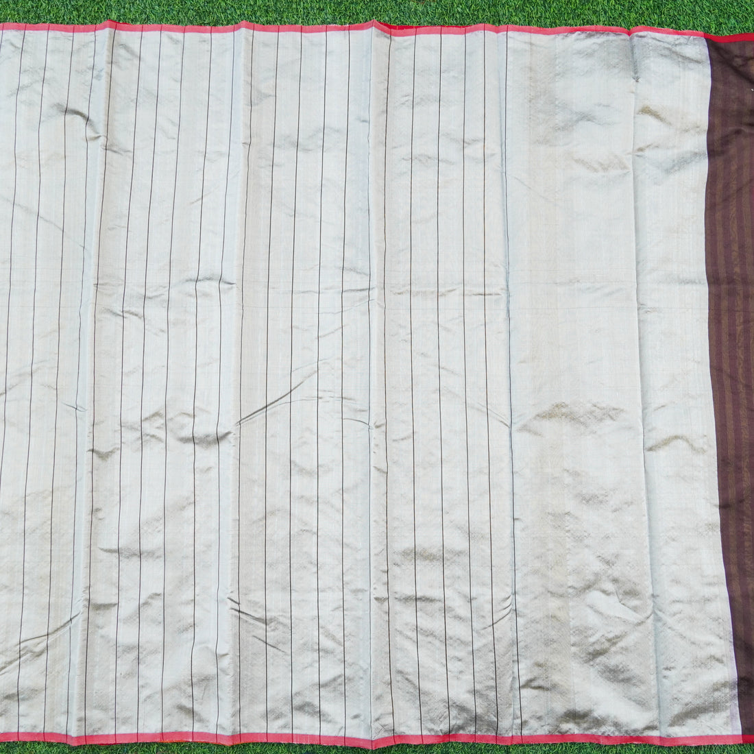 Handwoven Silver & Mustard Pure Chanderi Silk Stripes Saree - Khinkhwab