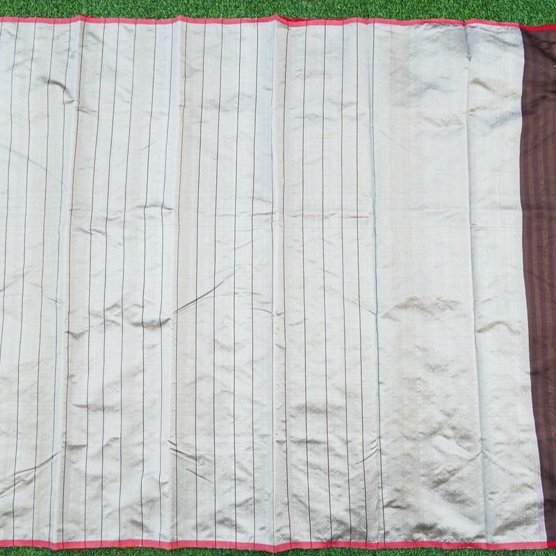 Handwoven Silver & Mustard Pure Chanderi Silk Stripes Saree - Khinkhwab