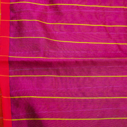 Handwoven Silver &amp; Mustard Pure Chanderi Silk Stripes Saree - Khinkhwab