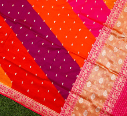 Red Pure Katan Silk Handloom Banarasi Kadwa Rangkat Dupatta - Khinkhwab