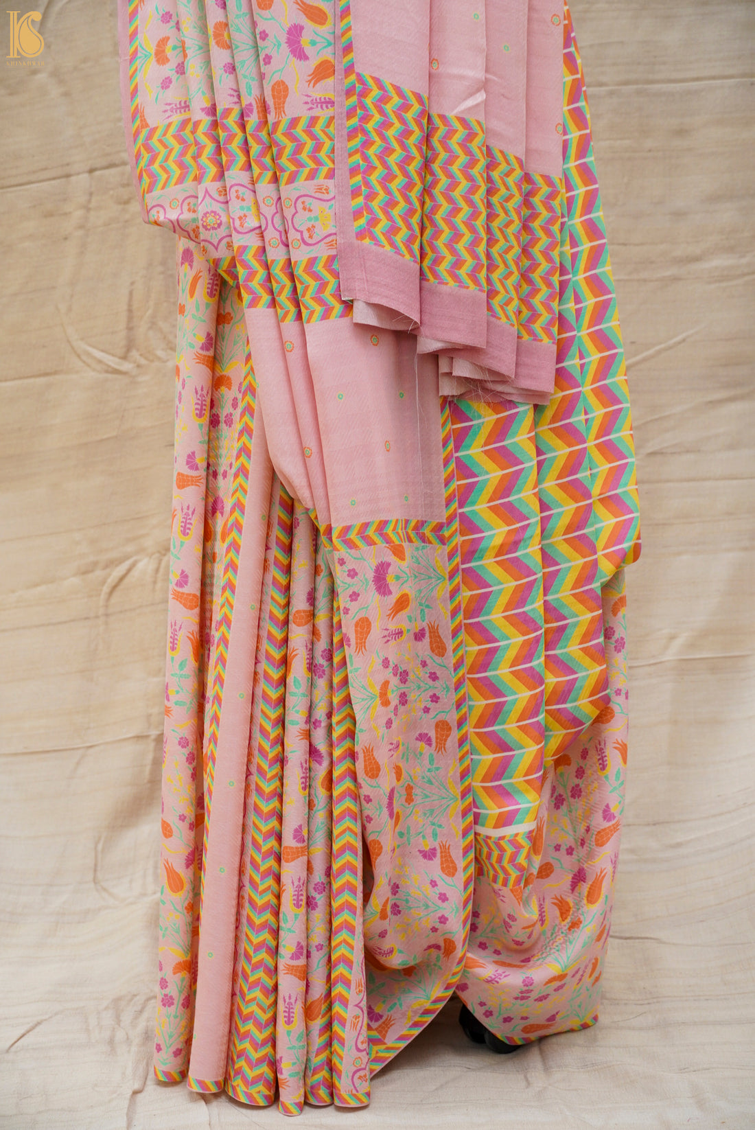 Lale - Melanie Pink Pure Crepe Silk Print Saree - Khinkhwab