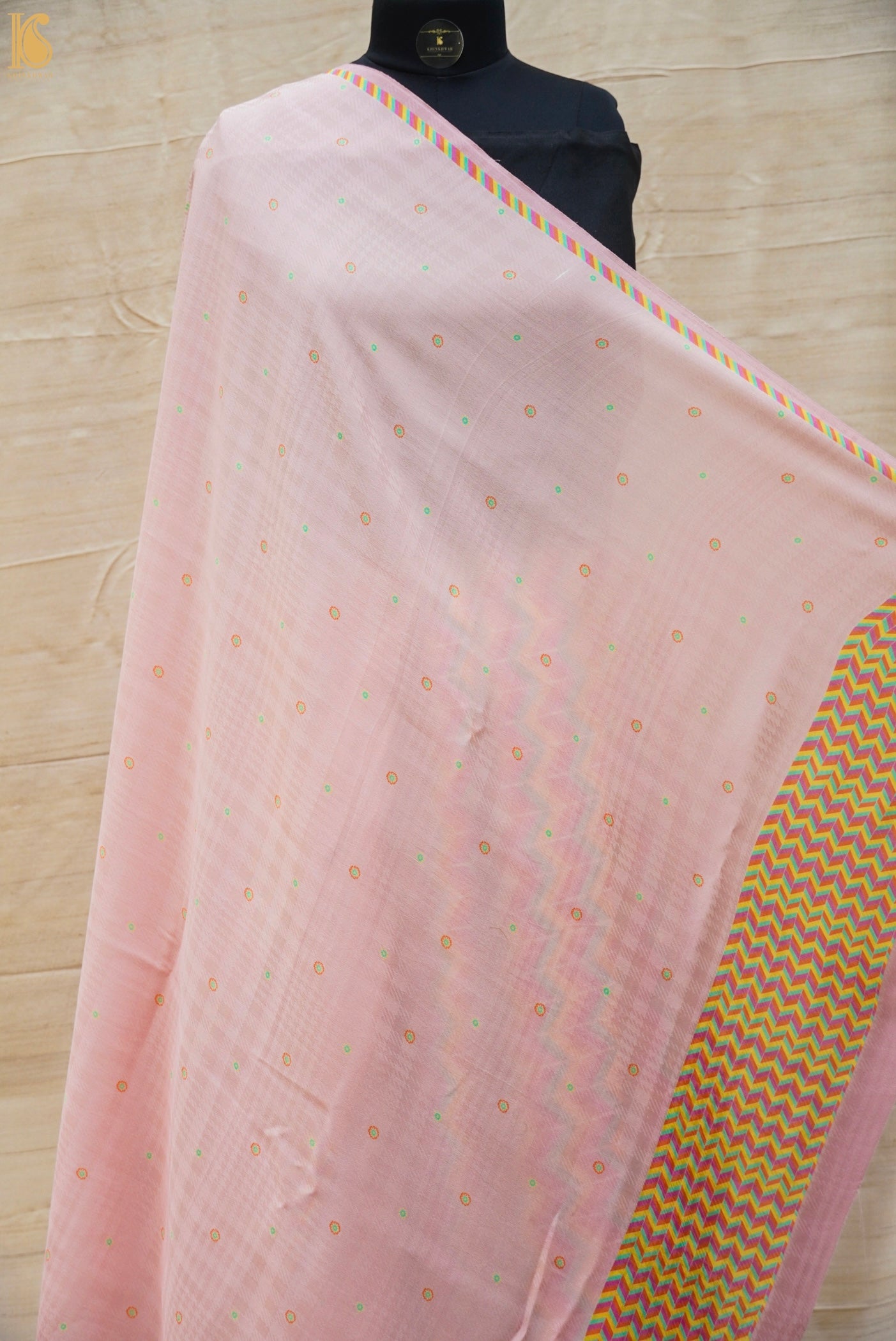 Lale - Melanie Pink Pure Crepe Silk Print Saree - Khinkhwab
