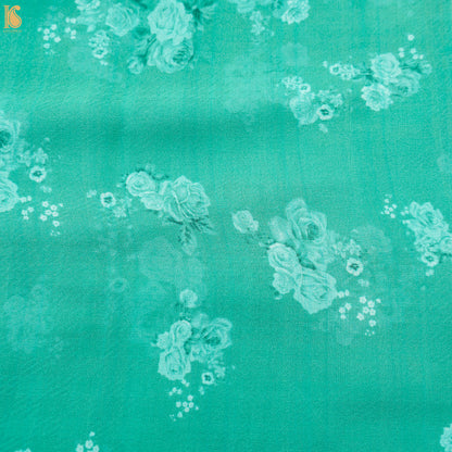 Persian Green Pure Textured Crepe Silk Printed Banarasi Saree - Khinkhwab