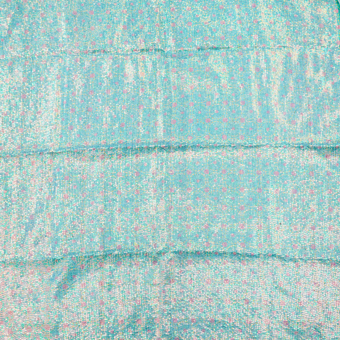 Jhilmil KARANFİL - Turquoise Pure Raw Silk Print with Sequence Fabric - Khinkhwab