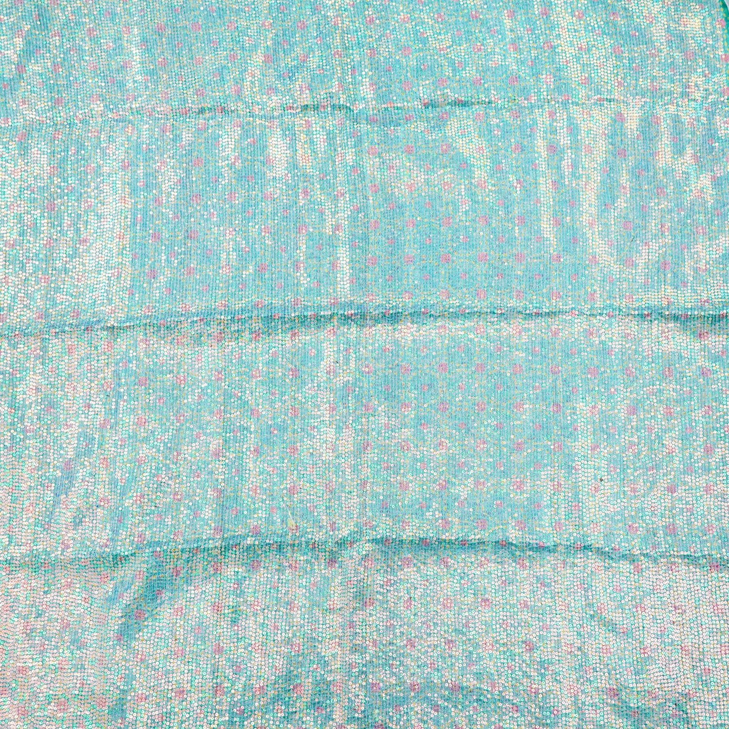 Jhilmil KARANFİL - Turquoise Pure Raw Silk Print with Sequence Fabric - Khinkhwab