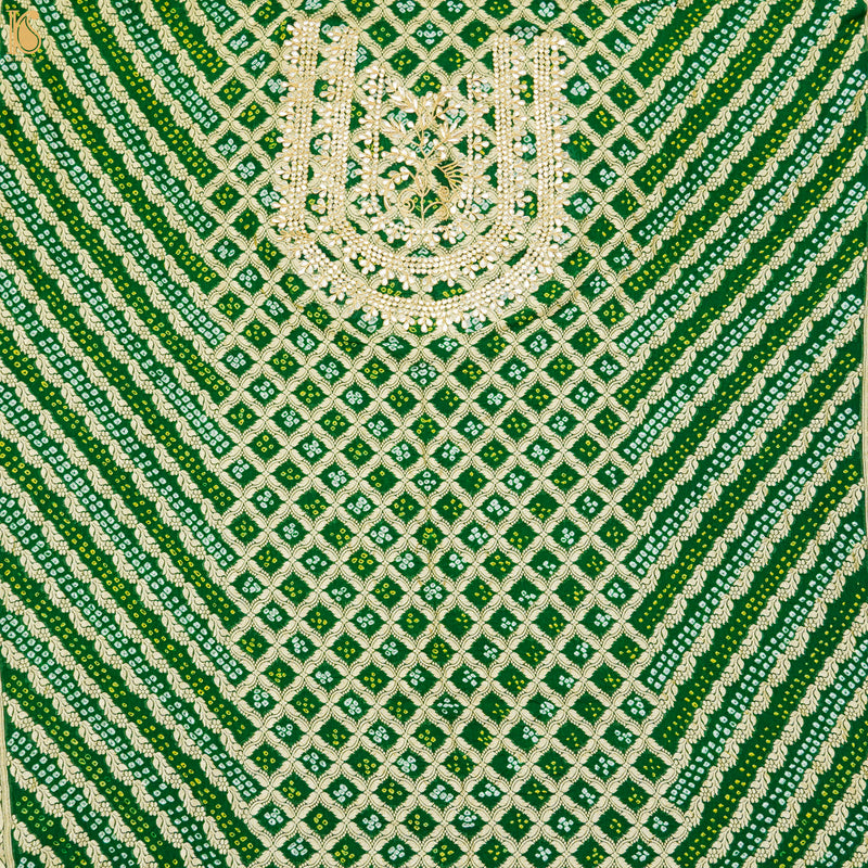 Green Hand Embroidered Pure Georgette Bandhani Blouse Fabric - Khinkhwab