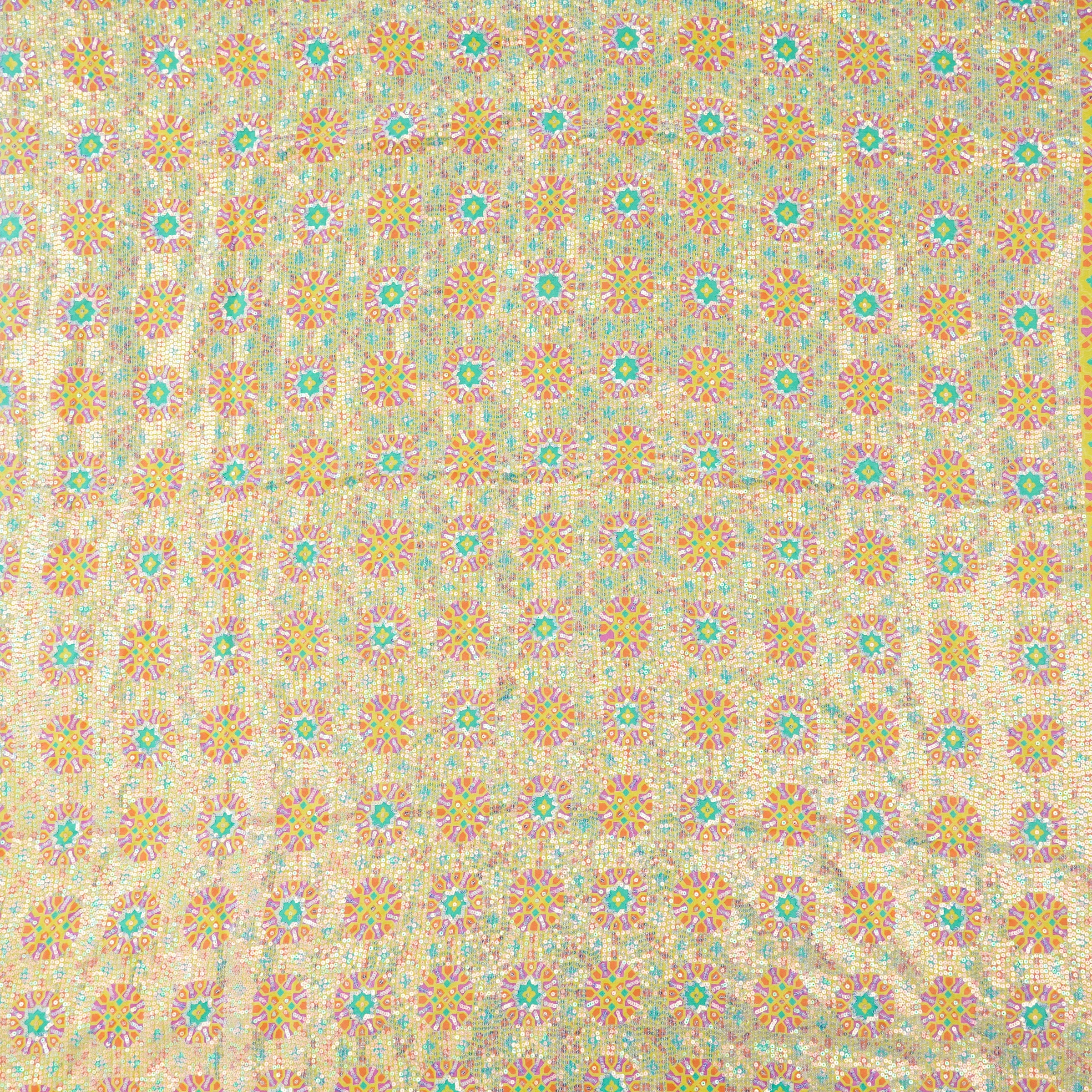 Jhilmil NİLÜFER - Yellow Pure Sateen Silk Print with Sequence Fabric - Khinkhwab