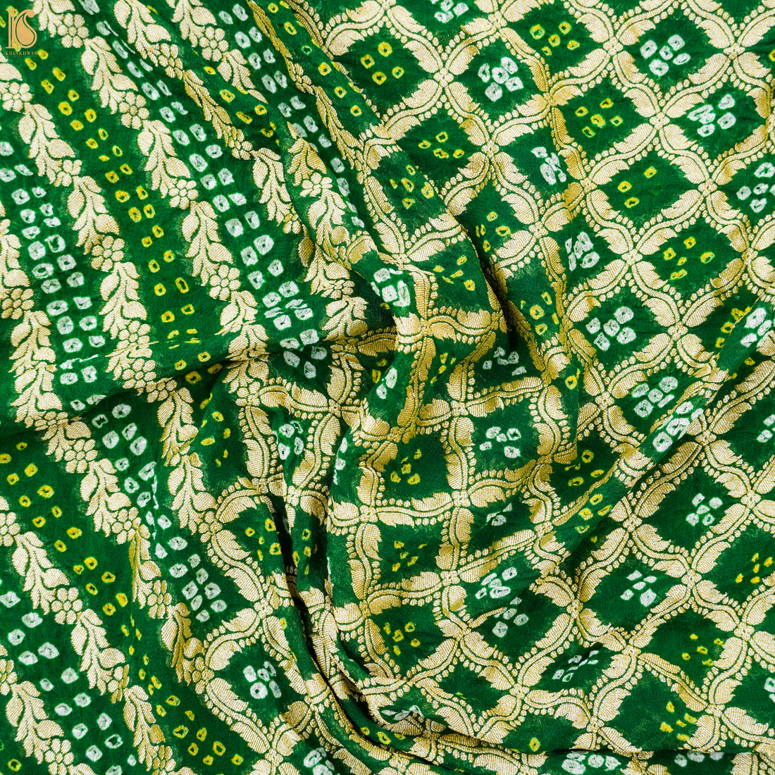 Green Hand Embroidered Pure Georgette Bandhani Blouse Fabric - Khinkhwab