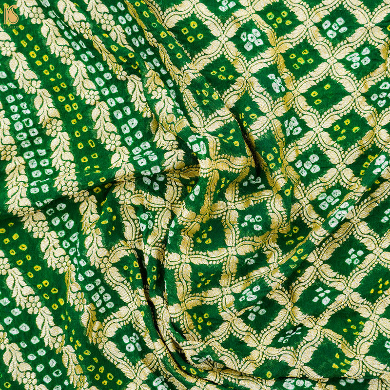 Green Hand Embroidered Pure Georgette Bandhani Blouse Fabric - Khinkhwab