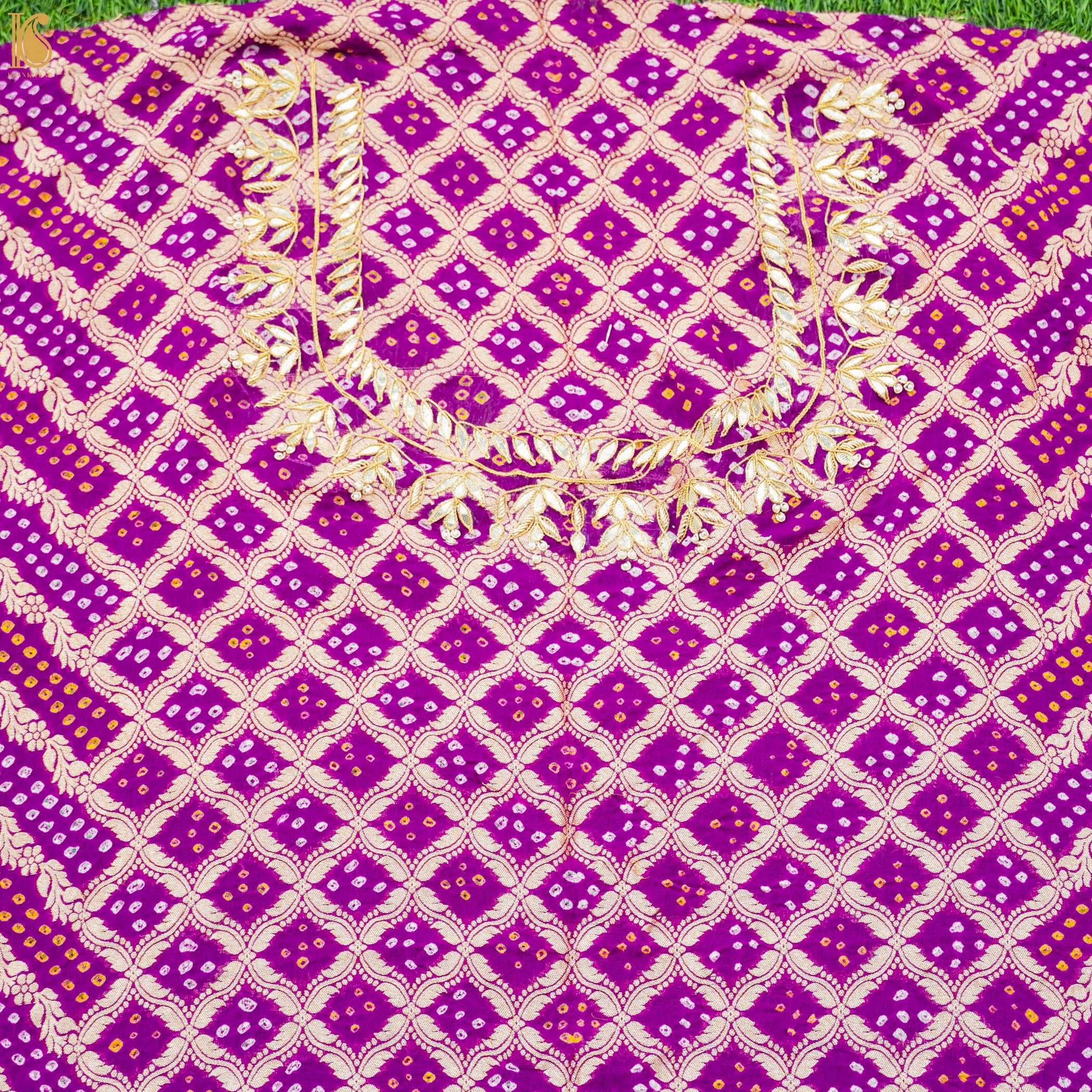 Purple Hand Embroidered Pure Georgette Bandhani Blouse Fabric - Khinkhwab