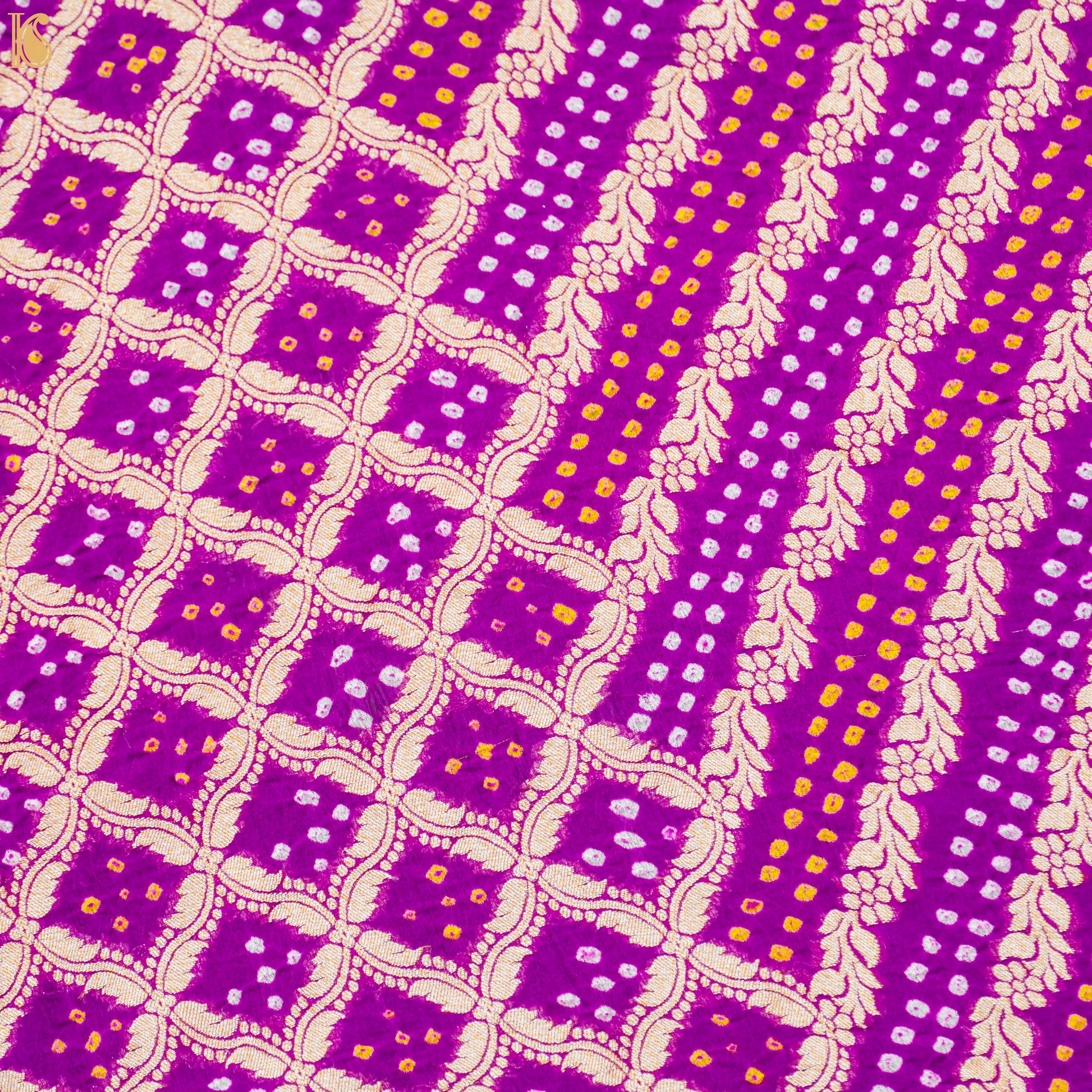 Purple Hand Embroidered Pure Georgette Bandhani Blouse Fabric - Khinkhwab