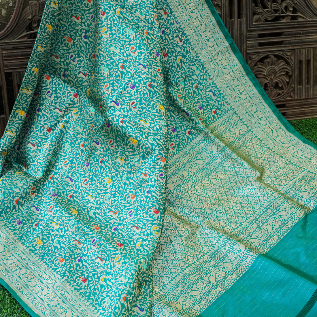 Pure Katan Silk Handwoven Banarasi Shikargah Dupatta - Khinkhwab