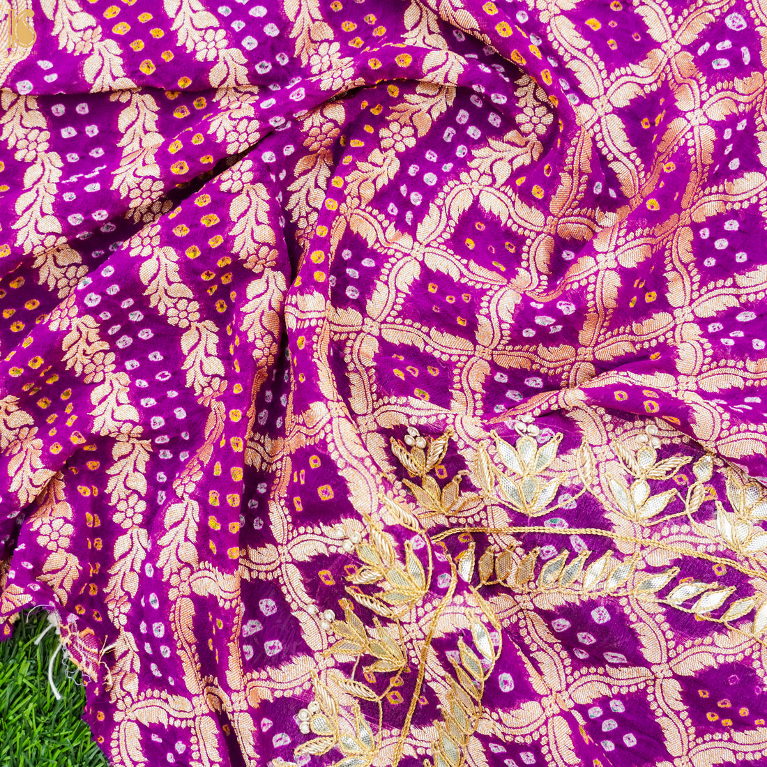 Purple Hand Embroidered Pure Georgette Bandhani Blouse Fabric - Khinkhwab