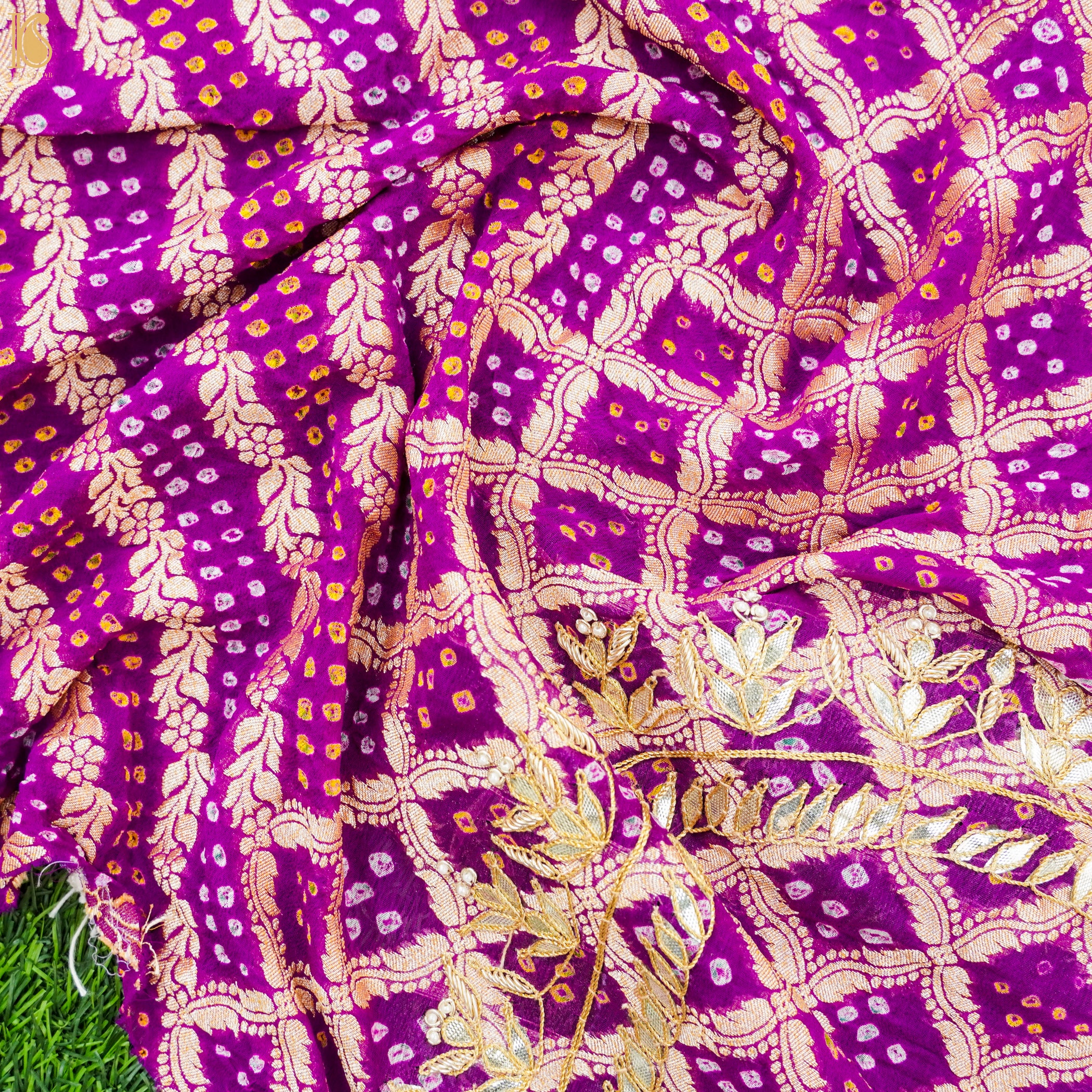 Purple Hand Embroidered Pure Georgette Bandhani Blouse Fabric – Khinkhwab