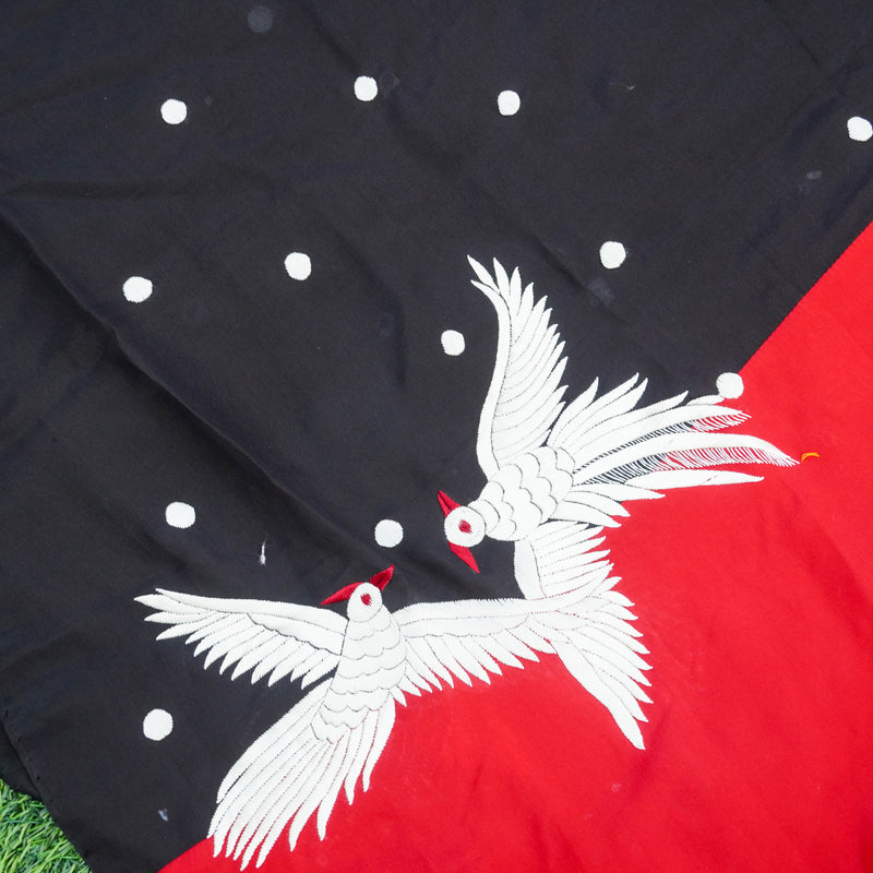 Handcrafted Parsi Gara Pure Crepe Swan Kurta Fabric - Khinkhwab