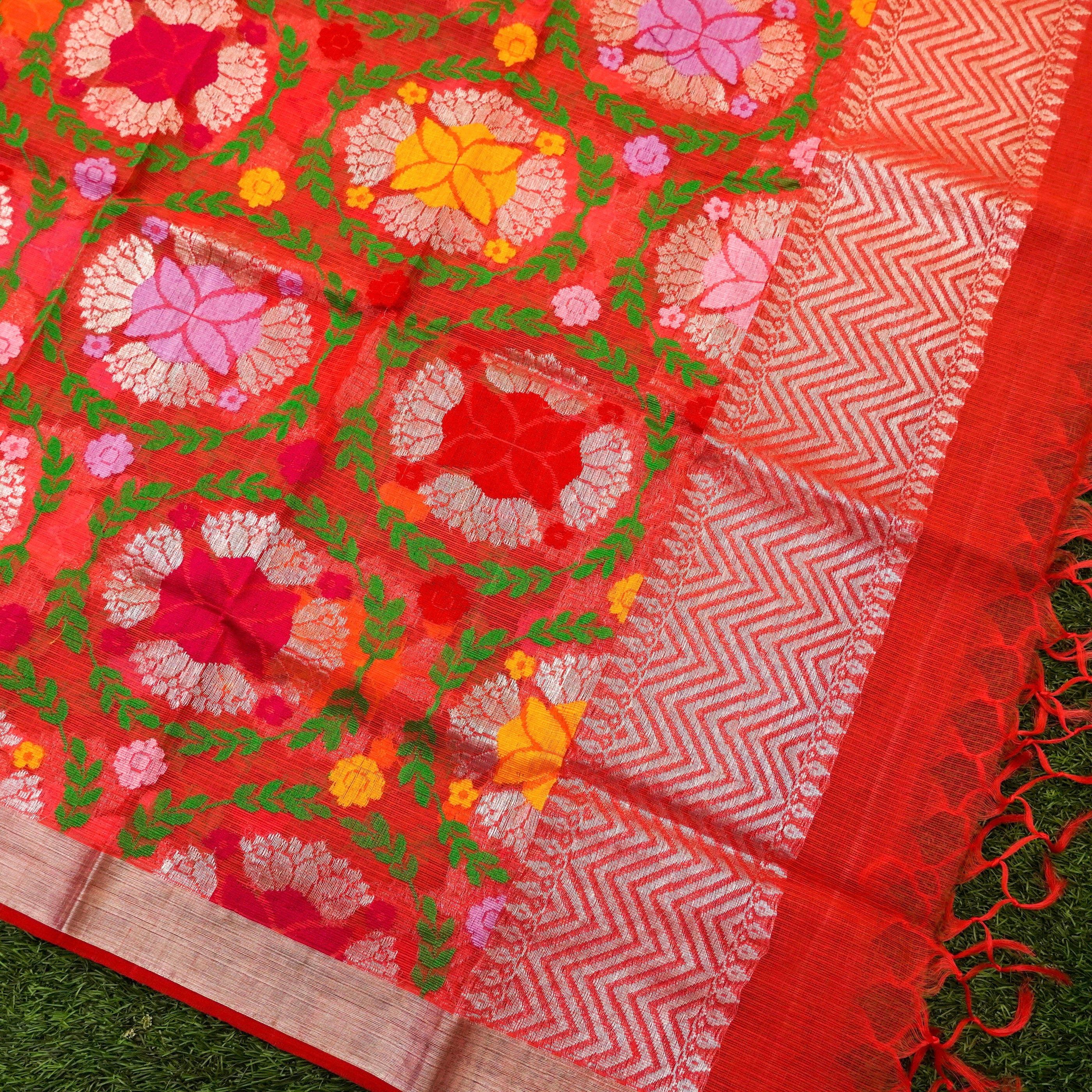 Orange Red Embroidered Crepe Silk Dupatta / Vegan Silk / Free outlet Shipping in US