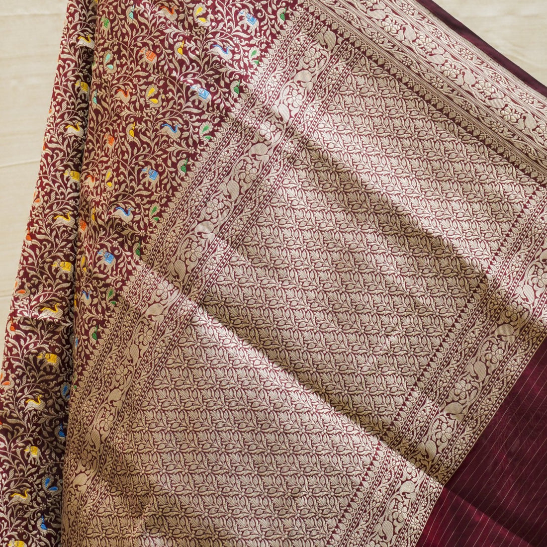 Red Berry Handloom Katan Silk Banarasi Shikargah Saree - Khinkhwab