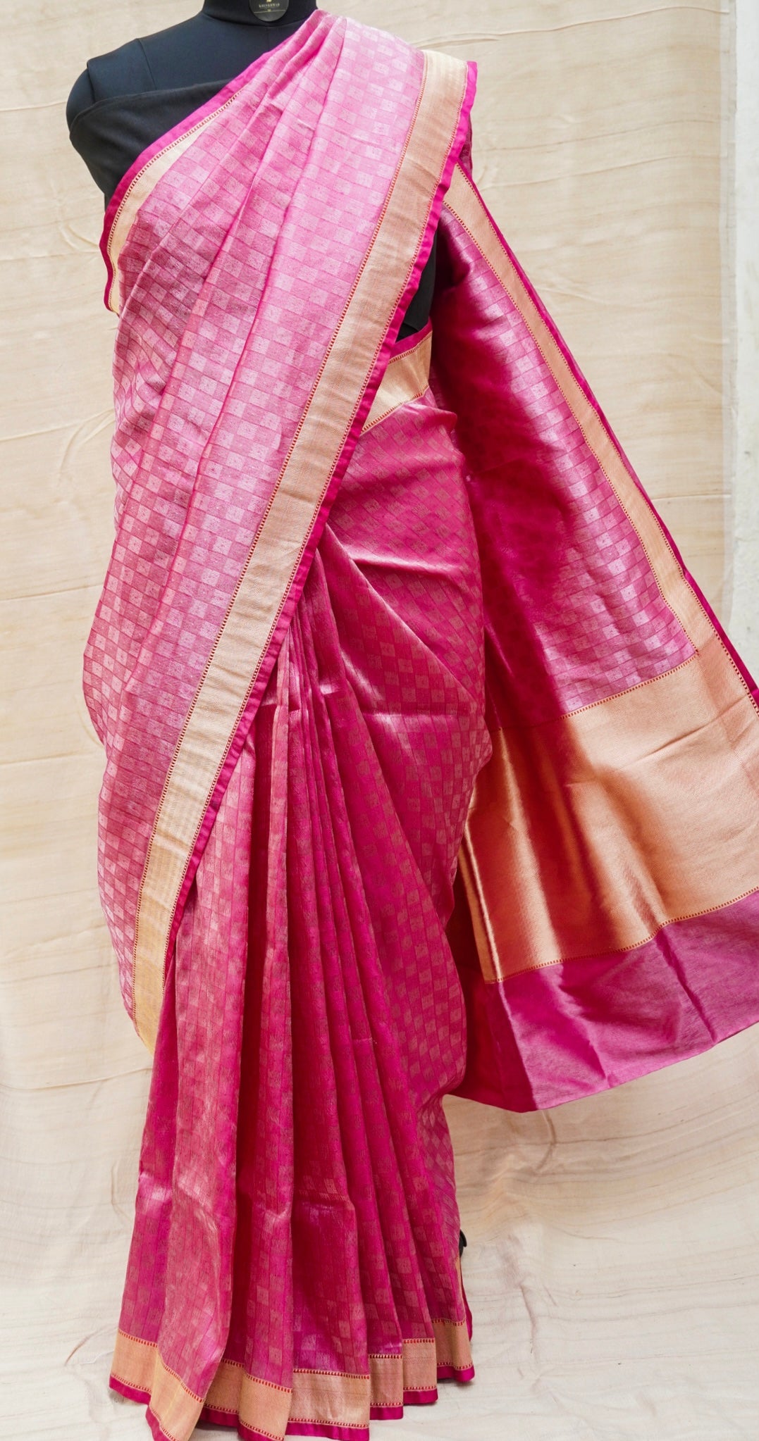 Persian Pink Handloom Pure Tissue by Silk Banarasi Tanchoi Saree - Khinkhwab