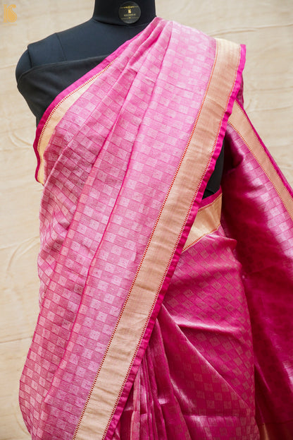 Persian Pink Handloom Pure Tissue by Silk Banarasi Tanchoi Saree - Khinkhwab