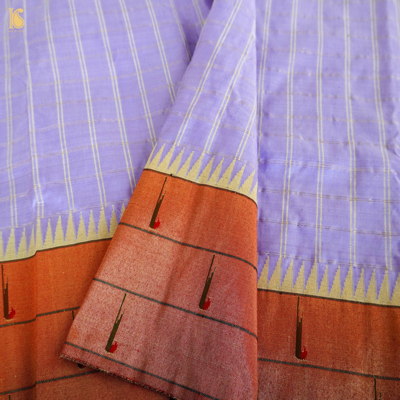 Melrose Purple Pure Silk Handwoven Paithani Saree with Triple Muniya Border - Khinkhwab