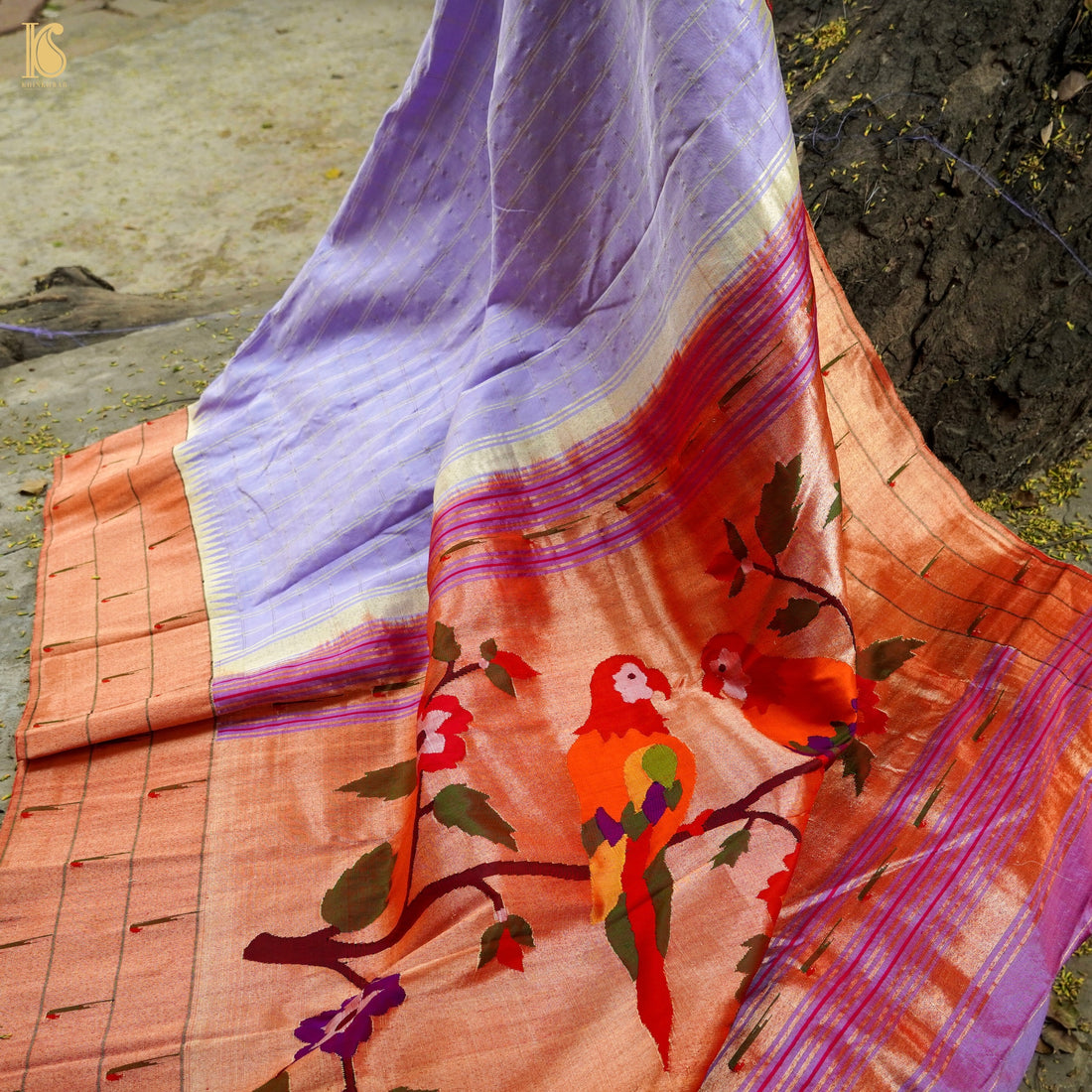 Melrose Purple Pure Silk Handwoven Paithani Saree with Triple Muniya Border - Khinkhwab