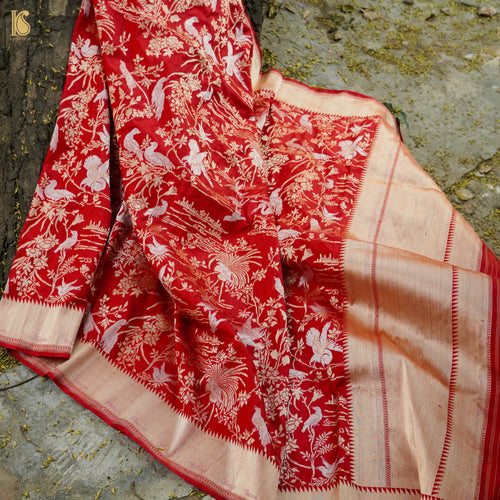 Venetian Red Pure Katan Silk Handwoven Banarasi Shikargah Dupatta - Khinkhwab