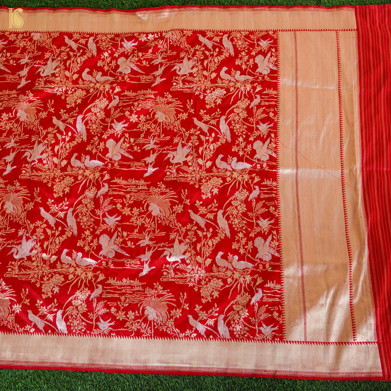 Venetian Red Pure Katan Silk Handwoven Banarasi Shikargah Dupatta - Khinkhwab