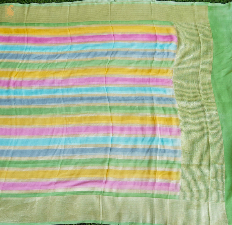 Fern Green Pure Georgette Handloom Banarasi Stripes Dupatta - Khinkhwab