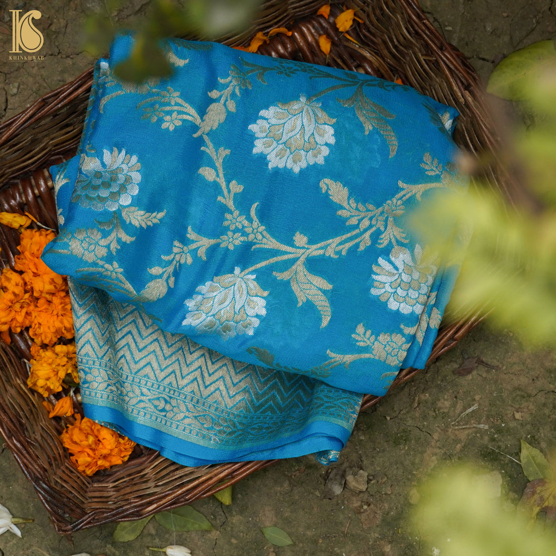 Firozi Pure Georgette Handloom Banarasi Dupatta - Preorder - Khinkhwab