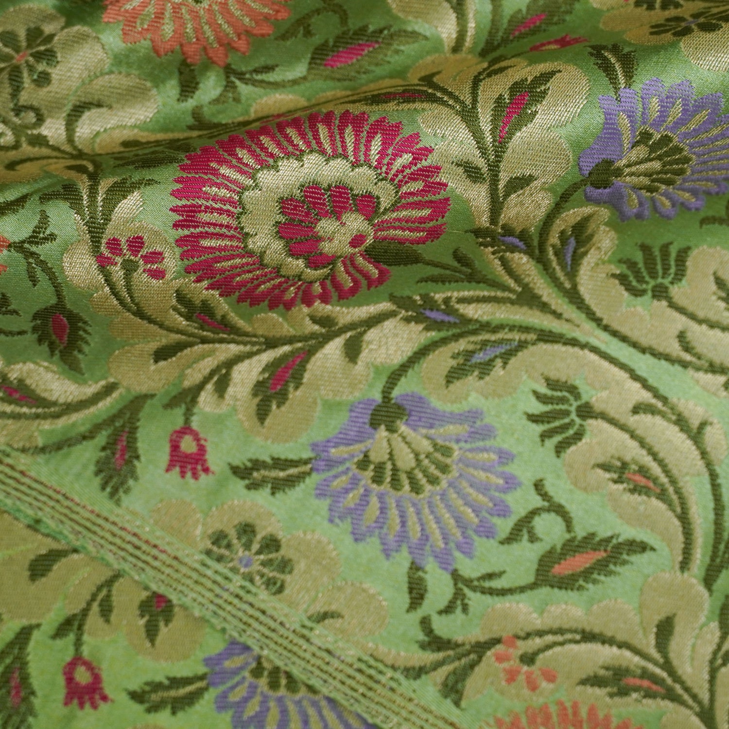 Green Kinkhab / Kimkhab Brocade Banarasi Fabric - Khinkhwab
