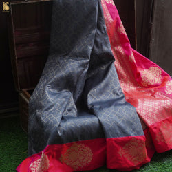 Katan Silk Tanchui Handloom Banarasi Grey Saree - Khinkhwab
