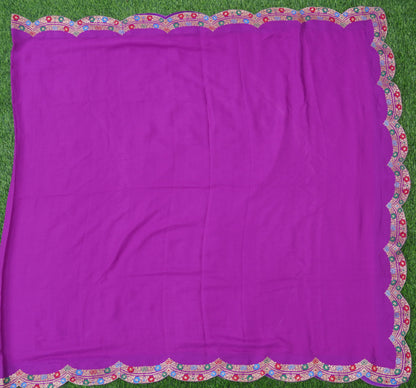 Purple Pure Georgette Handloom Banarasi Scalloped Dupatta - Khinkhwab