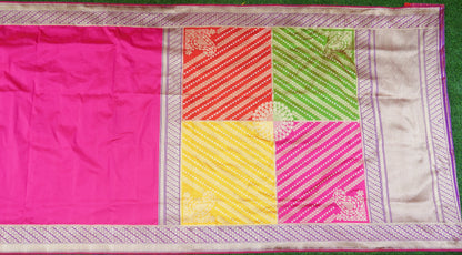 Pink Handwoven Pure Katan Silk Chauki Rangkat Banarasi Saree - Khinkhwab