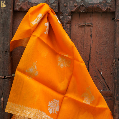 Handloom Pure Kora Silk Yellow Banarasi Kadwa Dupatta - Khinkhwab