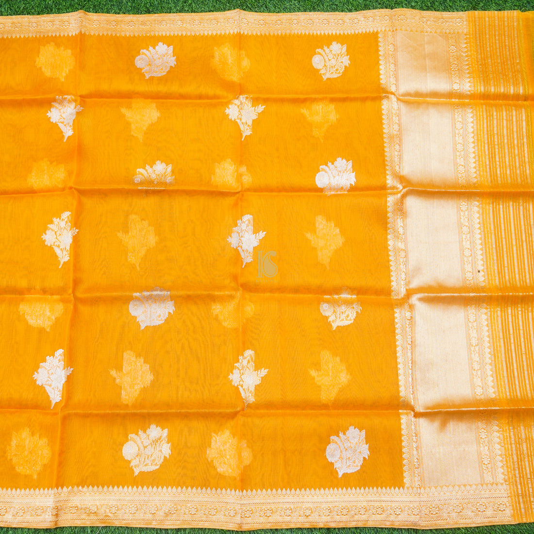 Handloom Pure Kora Silk Yellow Banarasi Kadwa Dupatta - Khinkhwab