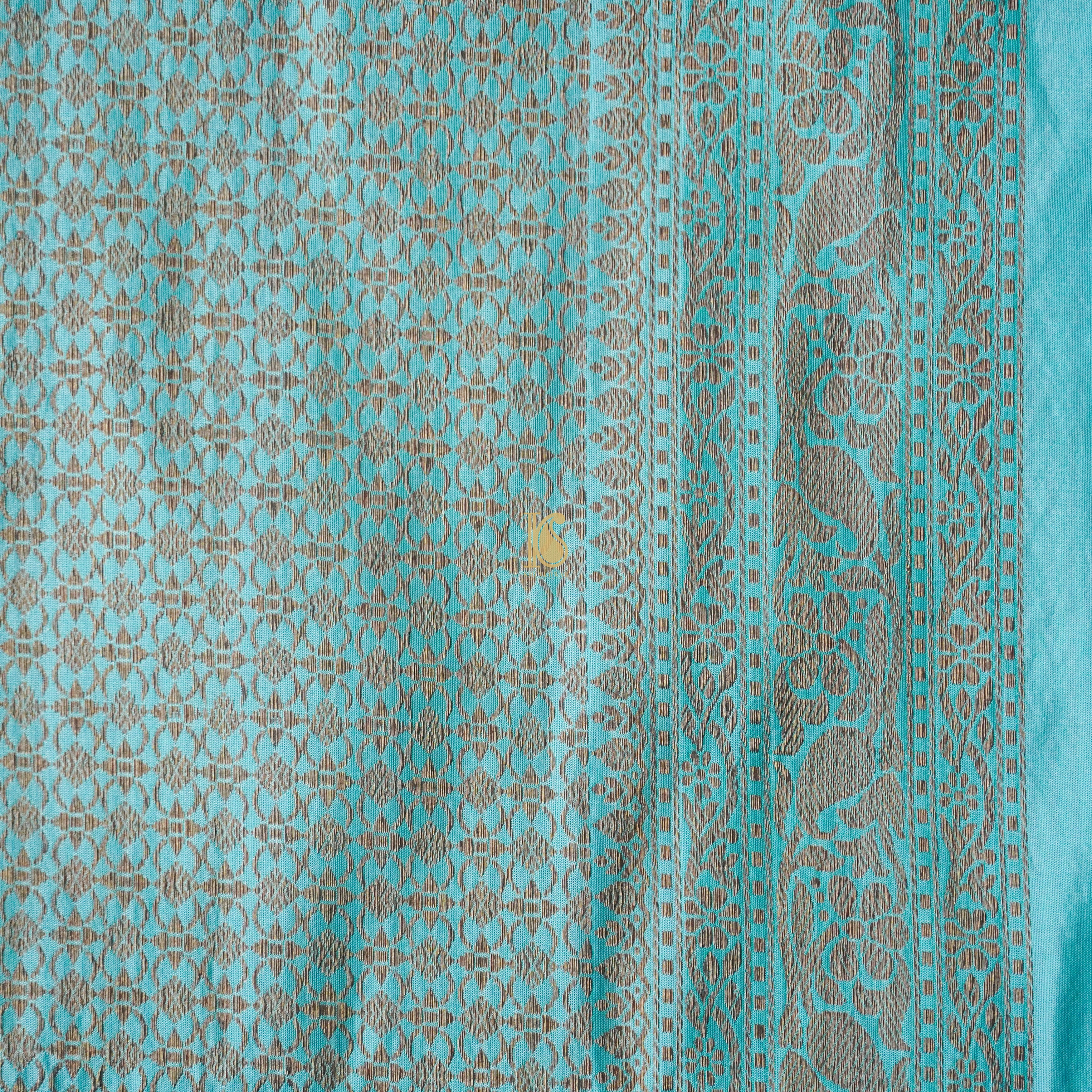 Handloom Katan Silk Morning Glory Blue Banarasi Chidiya Saree - Khinkhwab